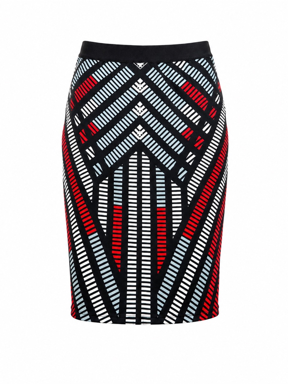 Ashley Stewart Black, White & Red Geometric Stripe Pencil Skirt